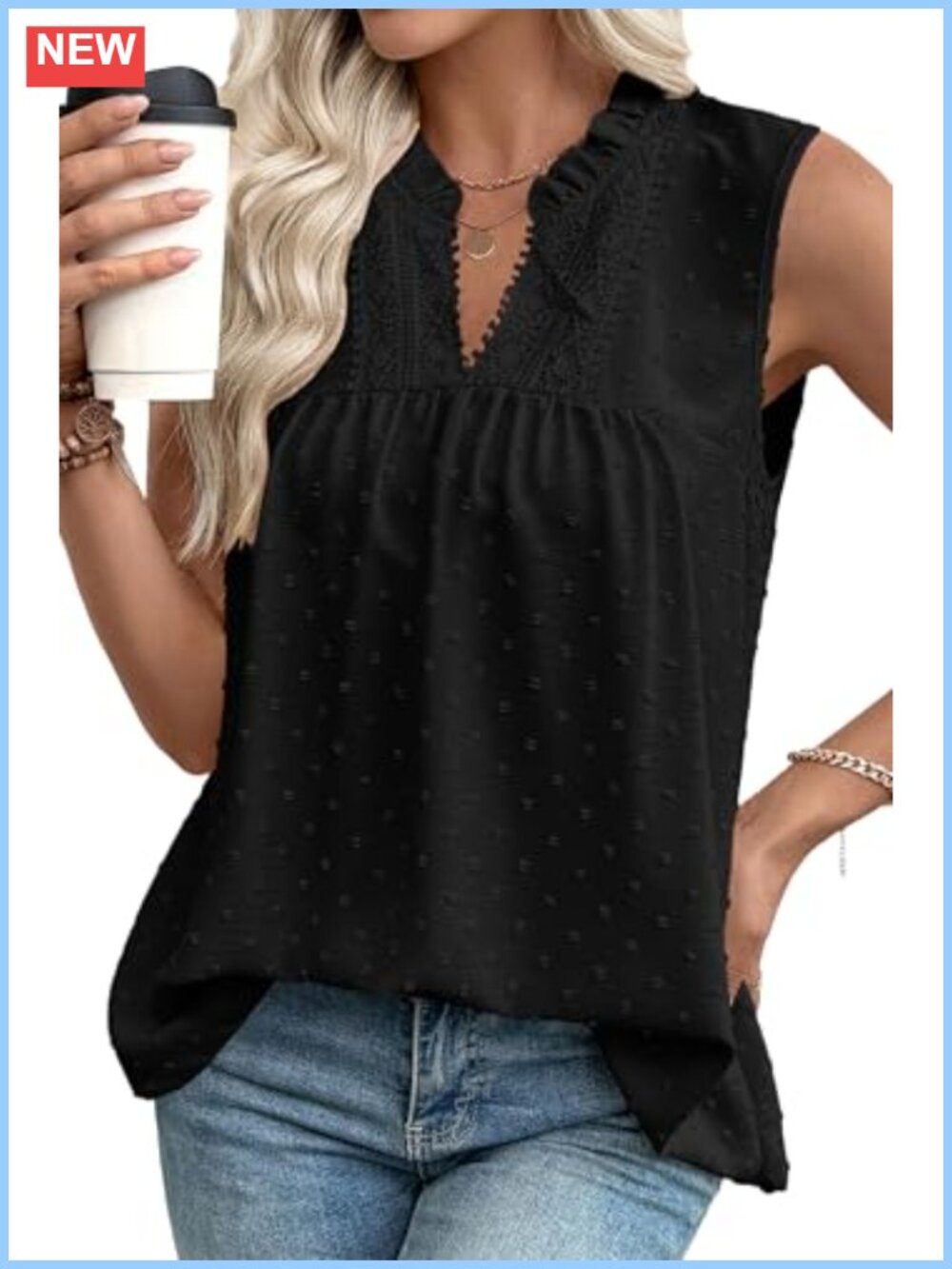 Womens Lace Tank Top V Neck Sleeveless Boho Dressy Casual Blouse
